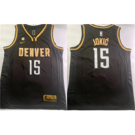 Men's Denver Nuggets #15 Nikola Jokic Black With NO.6 Patch Stitched Jersey