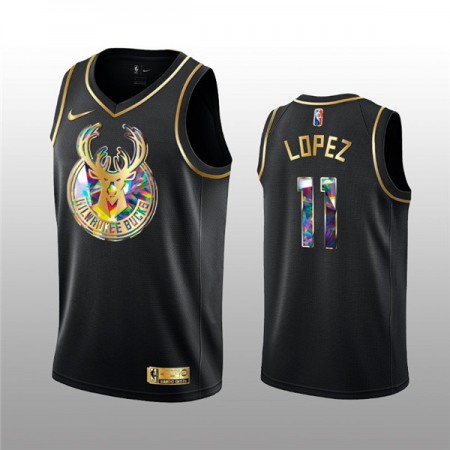 Men's Milwaukee Bucks #11 Brook Lopez 2021/22 Black Golden Edition 75th Anniversary Diamond Logo Stitched Basketball Jersey