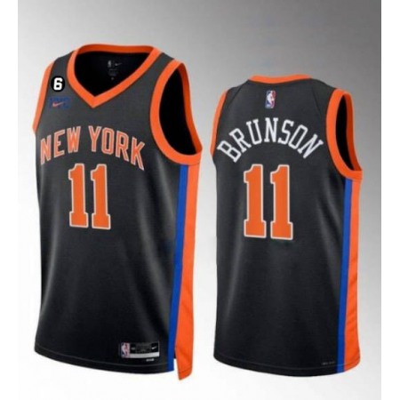 Men's New Yok Knicks #11 Jalen Brunson Black With NO.6 Patch Stitched Basketball Jersey