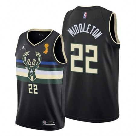 Men's Milwaukee Bucks #22 Khris Middleton 2021 Black Finals Champions Stitched Basketball Jersey