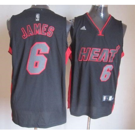 Heat #6 LeBron James Black With Red & Black Number Stitched NBA Jersey