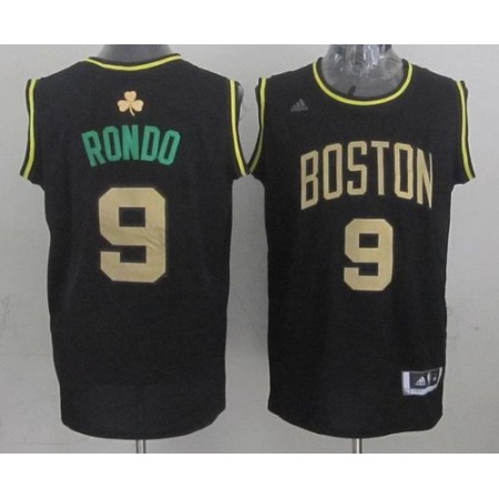 Celtics #9 Rajon Rondo Black(Gold NO.) Stitched NBA Jersey