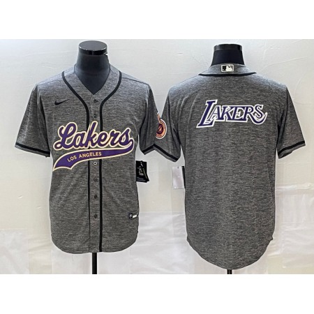 Men's Los Angeles Lakers Gray Team Big Logo Cool Base With Patch Stitched Baseball Jersey