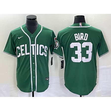 Men's Boston Celtics #33 Larry Bird Green Stitched Baseball Jersey