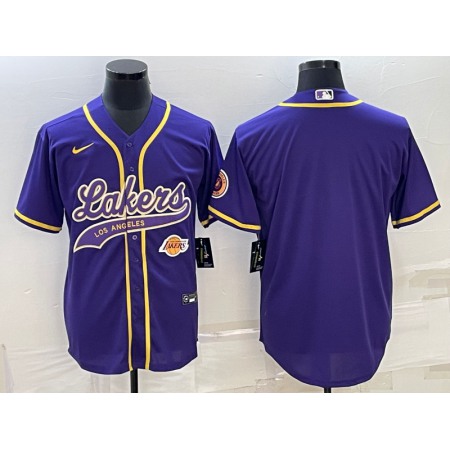 Men's Los Angeles Lakers Blank Purple With Patch Cool Base Stitched Baseball Jersey