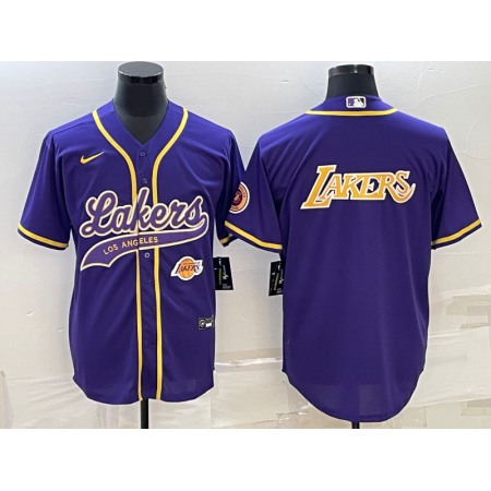 Men's Los Angeles Lakers Purple Big Logo With Patch Cool Base Stitched Baseball Jersey