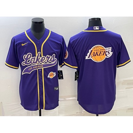 Men's Los Angeles Lakers Purple Team Big Logo With Patch Cool Base Stitched Baseball Jersey