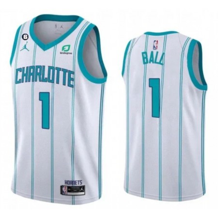 Men's Charlotte Hornets #1 LaMelo Ball White No.6 Patch Stitched Basketball Jersey