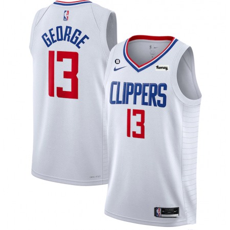 Men's Los Angeles Clippers #13 Paul George White With NO.6 Patch Stitched Jersey