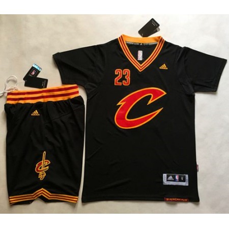 Cavaliers #23 LeBron James Black Short Sleeve "C" A Set Stitched NBA Jersey