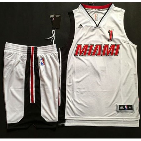 Heat #1 Chris Bosh White Throwback A Set Stitched NBA Jersey