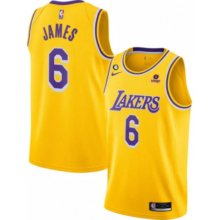 Men's Los Angeles Lakers #6 LeBron James Yellow No.6 Patch Stitched Basketball Jersey