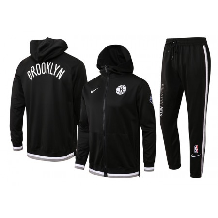 Men's Brooklyn Nets 75th Anniversary Black Performance Showtime Full-Zip Hoodie Jacket And Pants Suit