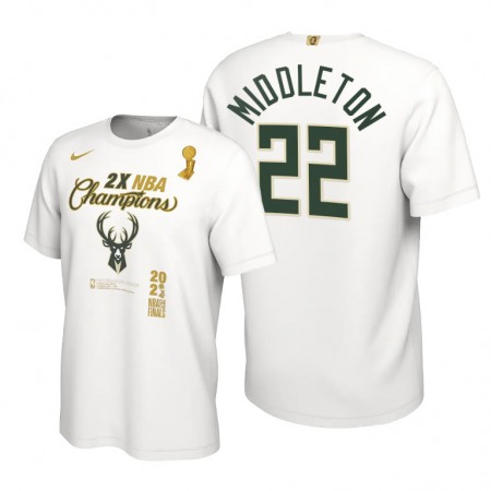 Men's Milwaukee Bucks #22 Khris Middleton 2021 White Finals Champions Locker Room T-Shirt