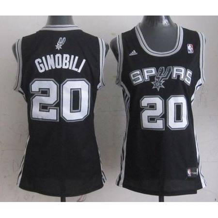 Spurs #20 Manu Ginobili Black Women's Road Stitched NBA Jersey