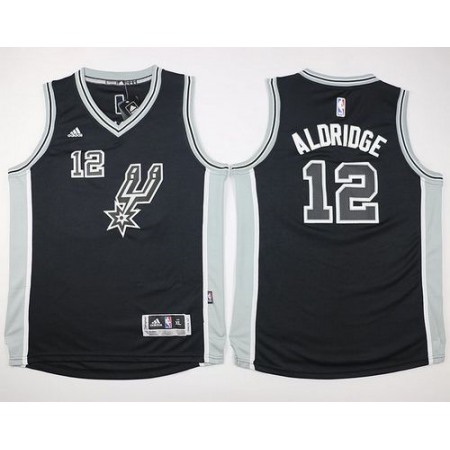 Spurs #12 LaMarcus Aldridge Black New Road Youth Stitched NBA Jersey