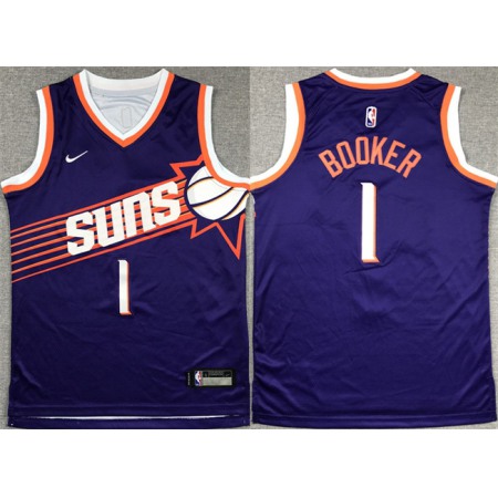 Youth Phoenix Suns #1 Devin Booker Purple 2023 Icon Edition Stitched Basketball Jersey