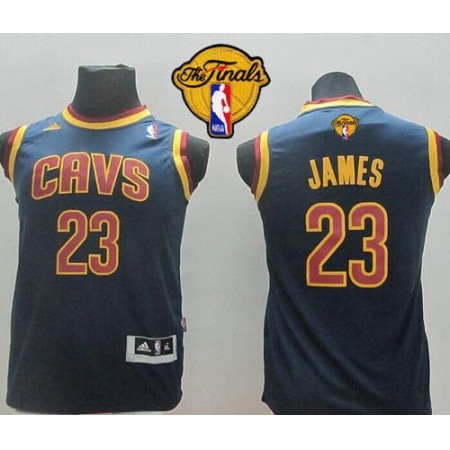 Revolution 30 Cavaliers #23 LeBron James Dark Blue The Finals Patch Stitched Youth NBA Jersey