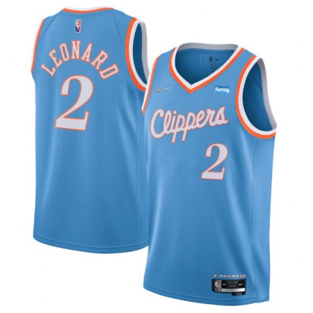 Youth Los Angeles Clippers #2 Kawhi Leonard 2021/22 City Edition Light Blue 75th Anniversary Stitched Basketball Jersey