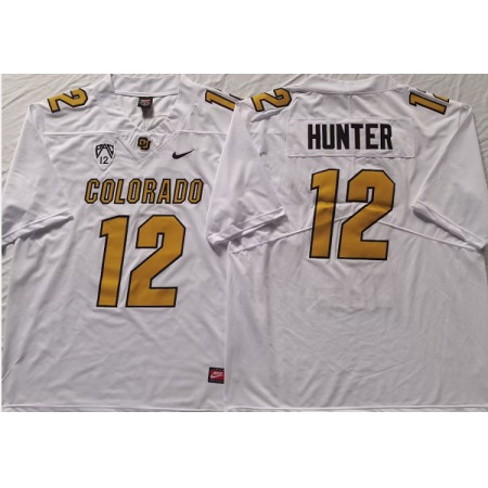 Men's Colorado Buffaloes #12 Travis Hunter White With PAC-12 Patch Stitched Football Jersey