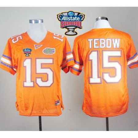 Gators #15 Tim Tebow Orange Allstate Sugar Bowl Stitched NCAA Jersey