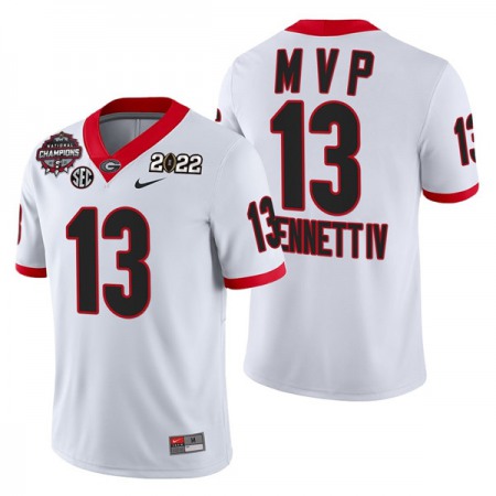 Men's Georgia Bulldogs #13 Stetson Bennett 2021/22 CFP National Champions MVP White College Football Stitched Jersey