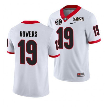 Men's Georgia Bulldogs #19 Brock Bowers 2022 Patch White College Football Stitched Jersey