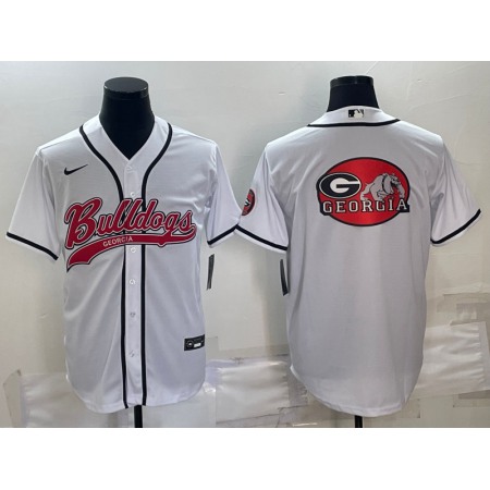 Men's Georgia Bulldogs White Team Big Logo With Patch Cool Base Stitched Baseball Jersey