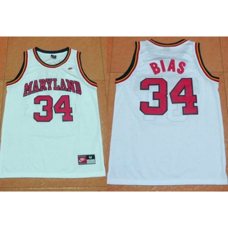 Terrapins #34 Len Bias White Basketball Stitched NCAA Jersey