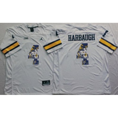 Wolverines #4 Jim Harbaugh White Player Fashion Stitched NCAA Jersey