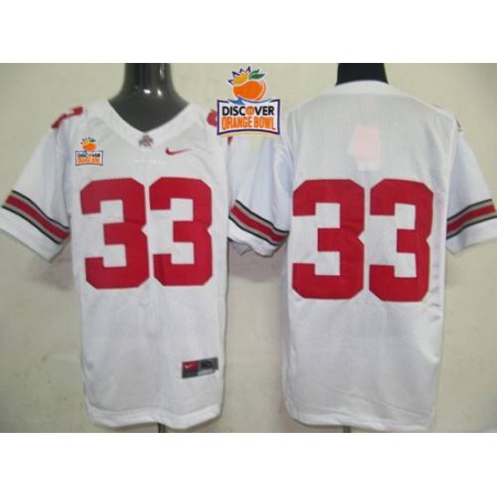 Buckeyes #33 White 2014 Discover Orange Bowl Patch Stitched NCAA Jersey