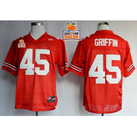 Buckeyes #45 Archie Griffin Red 2014 Discover Orange Bowl Patch Stitched NCAA Jersey