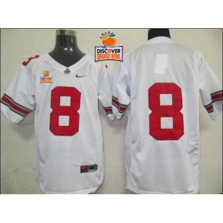 Buckeyes #8 White 2014 Discover Orange Bowl Patch Stitched NCAA Jersey