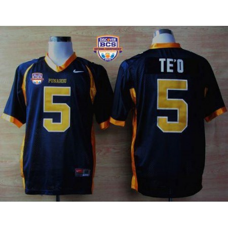 Fighting Irish #5 Manti Te'o Navy Blue Punahou High School 2013 BCS National Championship Stitched NCAA Jersey