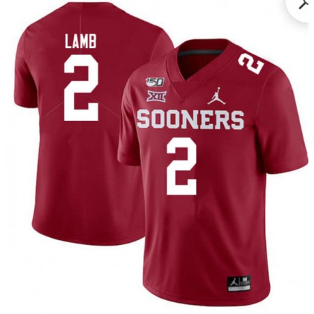 Men's Oklahoma Sooners #2 CeeDee Lamb Red 150th Season Stitched NCAA Jersey