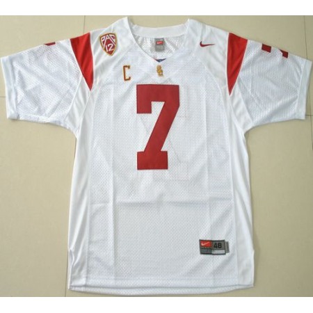 Trojans #7 Matt Barkley White With PAC-12 C Patch Stitched NCAA Jersey