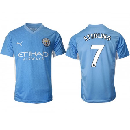 Men's Manchester City #7 Raheem Sterling 2021/22 Blue Home Soccer Jersey