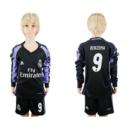 Real Madrid #9 Benzema Sec Away Long Sleeves Kid Soccer Club Jersey