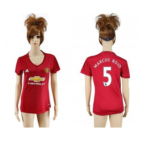 Women's Manchester United #5 Marcos Rojo Red Home Soccer Club Jersey