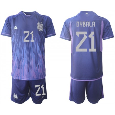 Men's Argentina #21 Dybala Purple 2022 FIFA World Cup Away Soccer Jersey Suit