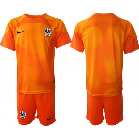 Men's France Goalkeeper Orange 2022 FIFA World Cup Home Soccer Jersey Suit