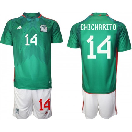 Men's Mexico #14 Chicharito Green Home Soccer Jersey Suit 001