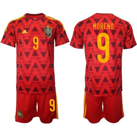 Men's Spain #9 Moreno Red Home Soccer Jersey Suit