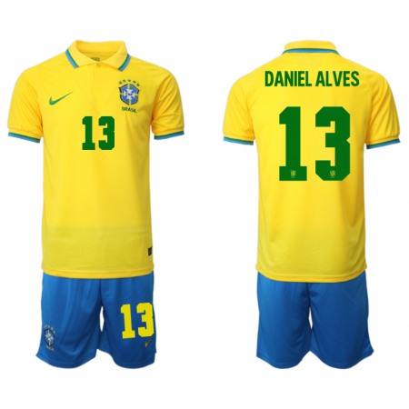 Men's Brazil #13 Daniel Alves Yellow Home Soccer Jersey Suit