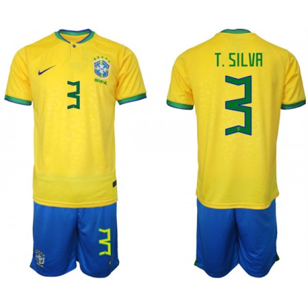 Men's Brazil #3 T. Silva Yellow 2022 FIFA World Cup HomeSoccer Jersey Suit