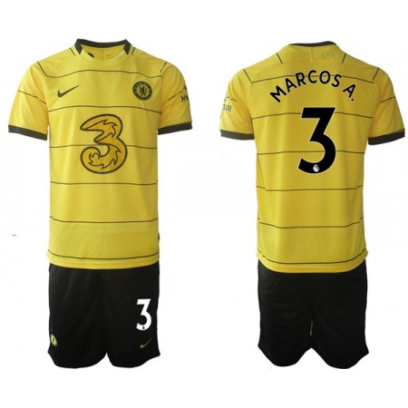 Men's Chelsea #3 Marcos Alonso 2021/22 Yellow Away Soccer Jersey Suit