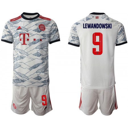 Men's FC Bayern Munchen #9 Robert Lewandowski White Away Soccer Jersey Suit