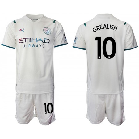 Men's Manchester City #10 Jack Grealish 2021/22 White Away Soccer Jersey Suit