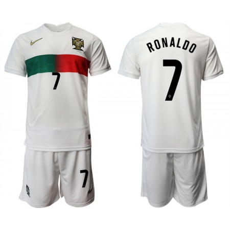 Men's Portugal #7 Ronaldo White Away Soccer Jersey Suit