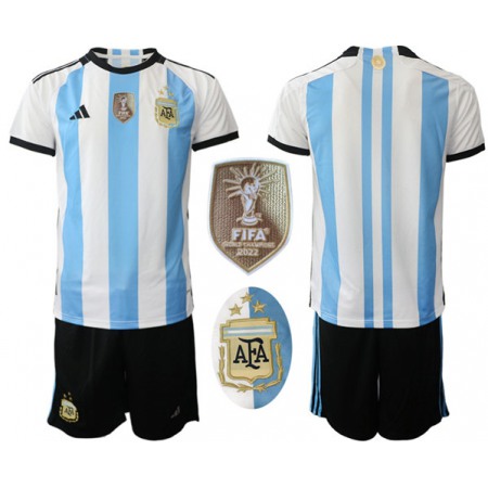 Youth Argentina White/Blue 2022 FIFA World Cup Final Winners Edition 3 Stars Home Soccer Jersey Suit